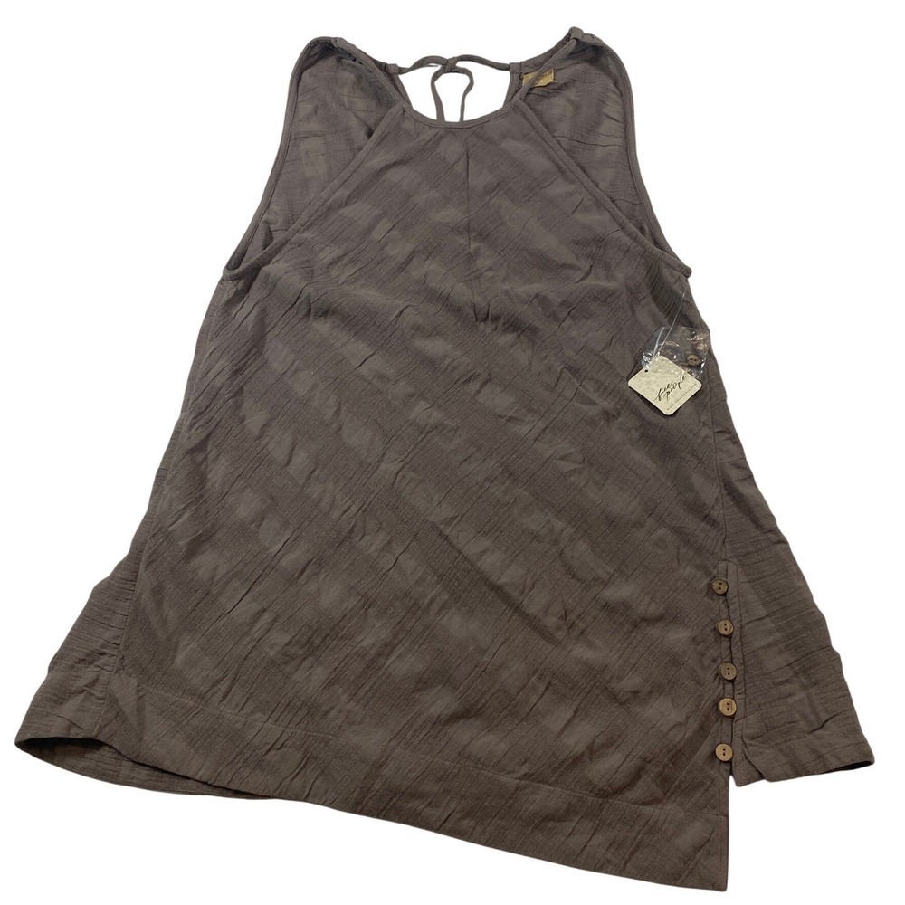 Free People Free-Est Sea Pebble Greige Asymmetrical Button Tank Top XS New Boho